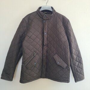 Barbour Men's XL Powell Diamond Quilted Jacket Brown Full Zip Snap Button